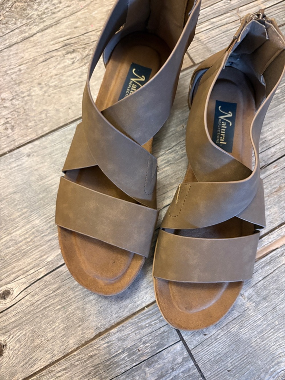 Natural ReflectionsTaupe Brown Crisscross Strap Sandals